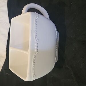 Avon ceramic double serving dish. Perfect for sauces or dips. Bottom has scrapes